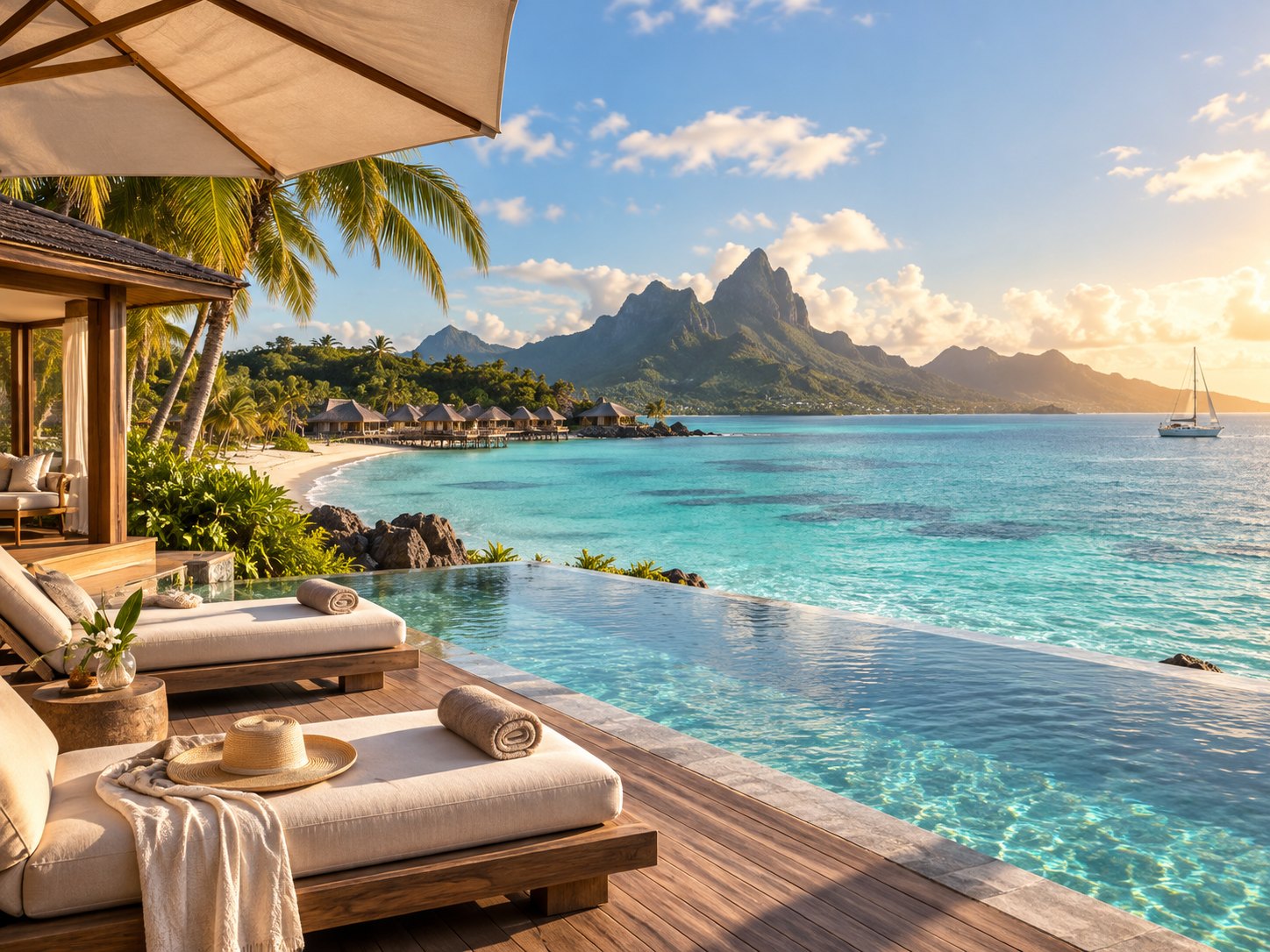 Overwater villas at sunset in the Maldives
